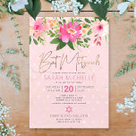 Bat Mitzvah Pink Watercolor Floral Modern Script Invitation<br><div class="desc">Be proud, rejoice and showcase this milestone of your favorite Bat Mitzvah with this sophisticated, personalized invitation! A chic, stunning, pink and peach floral watercolor with faux gold foil script typography and modern dusty rose and gray sans serif type overlay a soft pink & confetti dots background. Personalize the custom...</div>