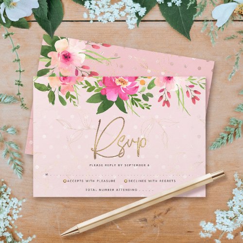 Bat Mitzvah Pink Watercolor Floral Modern Script RSVP Card