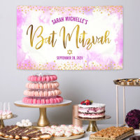 Bat Mitzvah pink watercolor girly gold foil script