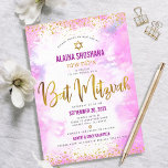 Bat Mitzvah pink watercolor gold foil script girly Invitation<br><div class="desc">Be proud, rejoice and showcase this milestone of your favorite Bat Mitzvah! Send out this stunning, modern, sparkly gold faux foil and glitter dots and typography script against a soft pink watercolor background, personalized invitation for an event to remember. Personalize the custom text with your Bat Mitzvah’s name, Hebrew name,...</div>