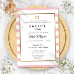 Bat Mitzvah Pink White Stripe Gold Star of David Invitation<br><div class="desc">With a pink and white stripe background,  this elegant Bat Mitzvah invitation features an elegant faux gold foil border framing your details set in chic typography. Designed by Thisisnotme©</div>