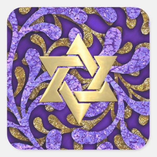 Bat Mitzvah Purple and Gold Seaweed Square Sticker