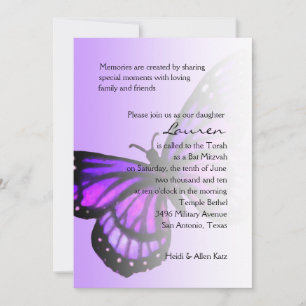 Bat Mitzvah Purple Butterfly Ombre Invitation