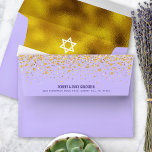 Bat Mitzvah Purple Gold Foil & Dots Return Address Envelope<br><div class="desc">Open up this light purple envelope and you’ll find a surprise, graphic visual of a white Star of David against a background of sparkly gold faux foil. The custom, pre-addressed, return address side is also sprinkled with gold faux glitter dots. Celebrate this milestone of your favorite Bat Mitzvah whenever you...</div>