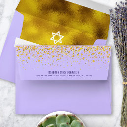 Bat Mitzvah Purple Gold Foil &amp; Dots Return Address Envelope