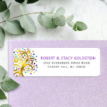 Bat Mitzvah Purple Gold Tree o Life Return Address Label<br><div class="desc">Be proud, rejoice and showcase this milestone of your favorite Bat Mitzvah with this fun, sophisticated, personalized return address label! A stunning, graphic faux gold foil tree with sparkly turquoise, teal, purple and blue Star of David and dot “leaves” overlays a white background. Personalize the custom text with your name...</div>