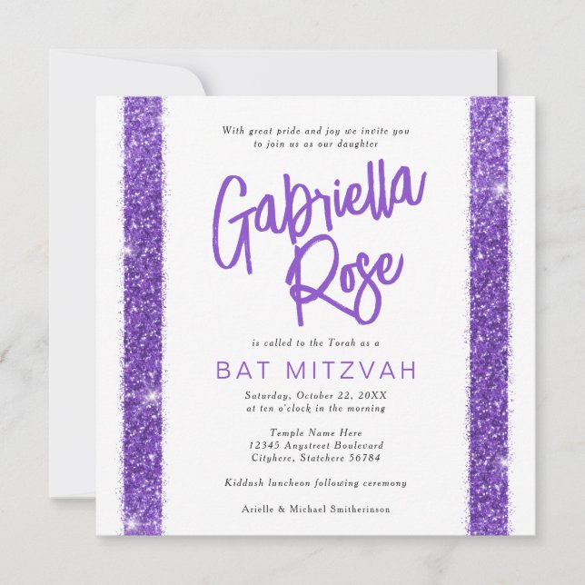 Bat Mitzvah Purple Modern Minimal Text Modern Invitation (Front)