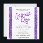 Bat Mitzvah Purple Modern Minimal Text Modern Invitation<br><div class="desc">Modern, simple, and minimal purple glitter stripe Bat Mitzvah invitation with fun and funky bold calligraphy brush script name and elegant typography design for a classic mitzvah celebration. All wording, colors, and fonts can be edited with the Template Design Tool. Coordinating items and decor available in the Paper Grape Zazzle...</div>