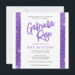 Bat Mitzvah Purple Modern Minimal Text Modern Invitation<br><div class="desc">Modern, simple, and minimal purple glitter stripe Bat Mitzvah invitation with fun and funky bold calligraphy brush script name and elegant typography design for a classic mitzvah celebration. All wording, colors, and fonts can be edited with the Template Design Tool. Coordinating items and decor available in the Paper Grape Zazzle...</div>