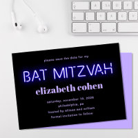 Bat Mitzvah Purple Neon Lights Save The Date