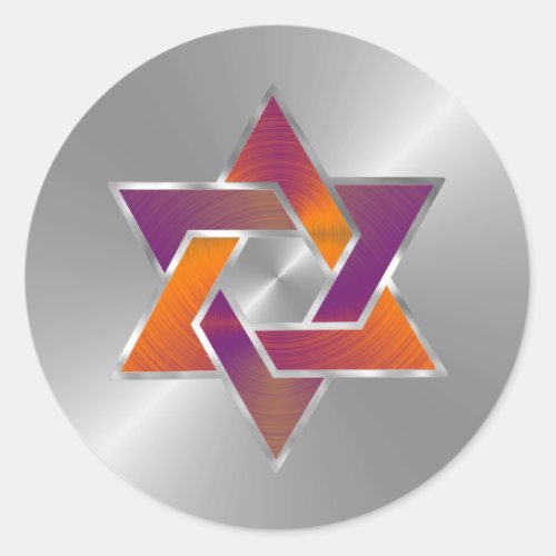 Bat Mitzvah Purple Orange Star of David Any Color Classic Round Sticker