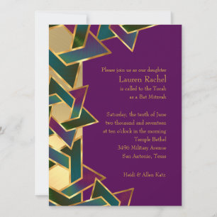 Bat Mitzvah Purple Teal Star of David on Any Color Invitation