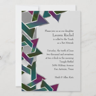 Bat Mitzvah Purple Teal Star of David on Any Color Invitation
