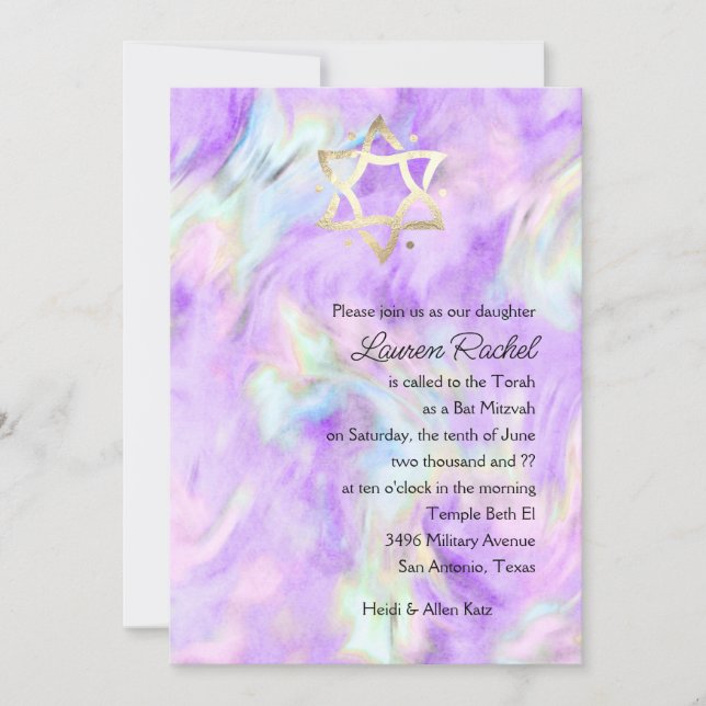 Bat Mitzvah Purple Tie Dye Design Invitation (Front)