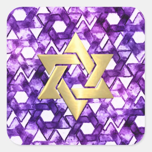 Bat Mitzvah Purple Tones Star Damask Square Sticker