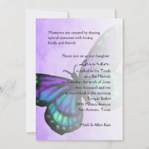 Bat Mitzvah Purple Turquoise Butterfly Ombre Invitation