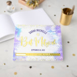 Bat Mitzvah Purple Watercolor Girly Real Gold Foil Foil Guest Book<br><div class="desc">Let your favorite Bat Mitzvah be proud, rejoice and celebrate her milestone with this stunning keepsake scrapbook real gold foil guestbook. On the front, stunning, modern, sparkly gold foil handwritten script, Star of David and tiny dots overlay a light purple watercolor background. The customizable spine is real gold foil. And...</div>