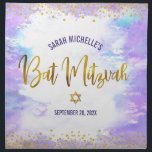 Bat Mitzvah Purple Watercolor Gold Challah Cover Cloth Napkin<br><div class="desc">Here’s a great addition to your Bat Mitzvah festivity. Celebrate with this stunning, modern, stylish personalized challah cover cloth napkin to add to her special day. Sparkly, faux gold foil calligraphy script and glitter dots overlay a soft purple watercolor background. Personalize the custom text with your Bat Mitzvah’s name and...</div>