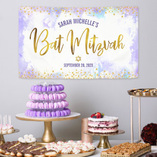 Bat Mitzvah purple watercolor gold foil script Banner