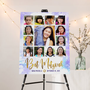 Bat Mitzvah Purple Watercolor Gold Photo Collage Foam Board