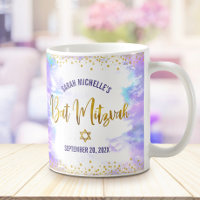 Bat Mitzvah Purple Watercolor Gold Script Confetti