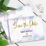 Bat Mitzvah Purple Watercolor Gold Script Girly Save The Date<br><div class="desc">Make sure all your friends and relatives will be able to celebrate your daughter’s milestone Bat Mitzvah! Send out this stunning, modern, sparkly gold faux foil and glitter dots and typography script against a soft purple watercolor background, personalized “Save the Date” announcement card. Your custom message and additional gold dots...</div>