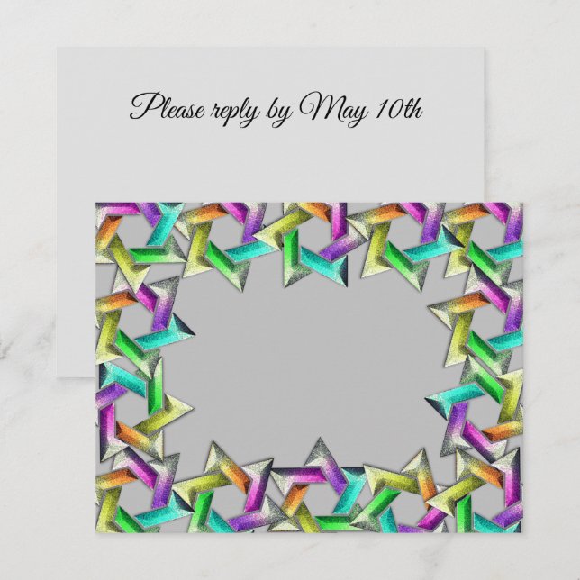Bat Mitzvah Rainbow Star Any Color RSVP Card (Front/Back)