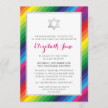 BAT MITZVAH rainbow stripe pattern silver glitter Invitation<br><div class="desc">by kat massard >>> https://linktr.ee/simplysweetpaperie <<< A bold and bright rainbow striped design for your child's BAT MITZVAH INVITATIONS. Wow your friends and family with this little number ;D Setup as a template it is simple for you to add your own details, add your photo or hit the customize button...</div>