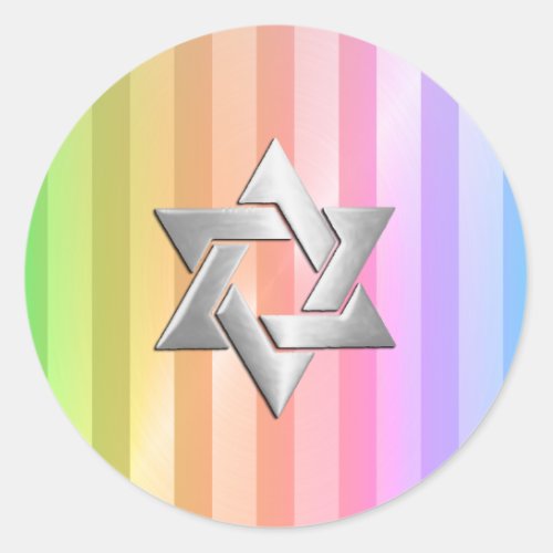 Bat Mitzvah Rainbow Stripe Star of David Classic Round Sticker