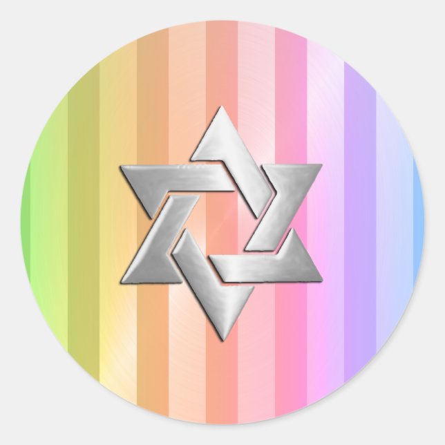 Bat Mitzvah Rainbow Stripe Star of David Classic Round Sticker (Front)