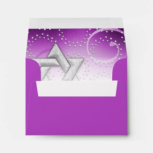 Bat Mitzvah Raspberry Shimmer Star of David RSVP Envelope (Back (Bottom))