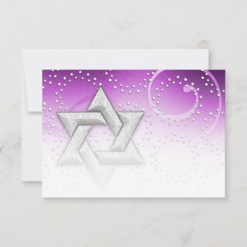 Bat Mitzvah Raspberry Shimmer Star RSVP Card