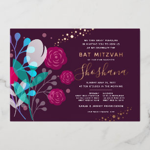 Bat Mitzvah Real Rose Gold Trendy  Foil Invitation