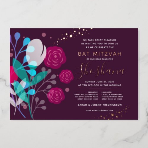 Bat Mitzvah Real Rose Gold Trendy  Foil Invitation