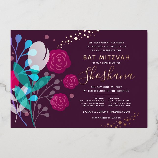 Bat Mitzvah Real Rose Gold Trendy  Foil Invitation (Front)