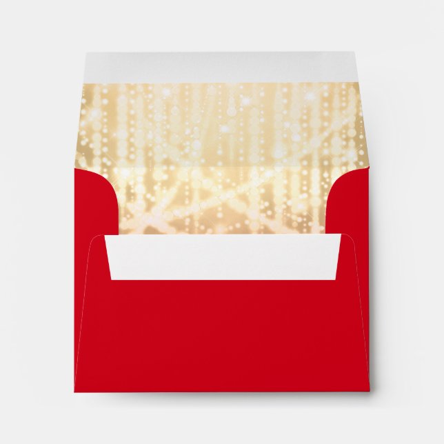 Bat Mitzvah Red and Gold Sparkly Lights Envelope (Back (Bottom))