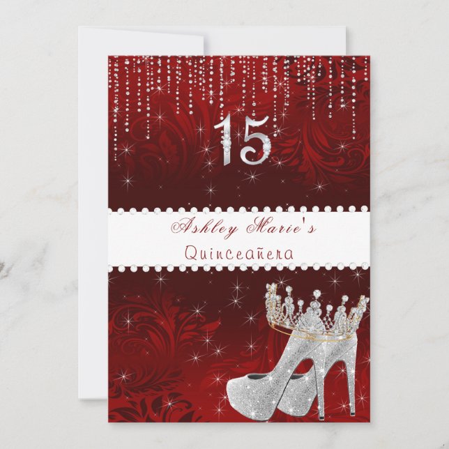 Bat Mitzvah Red Satin Princess Crown Diamonds Invi Invitation (Front)