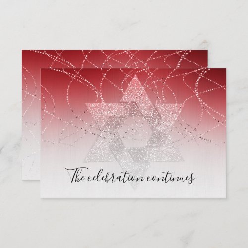 Bat Mitzvah Red Star of David Glittery After Party Invitation