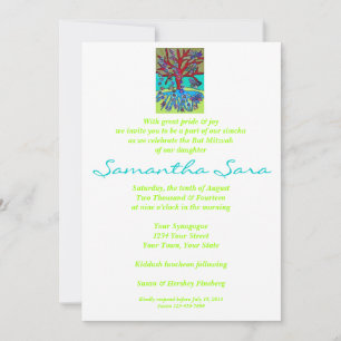 Bat Mitzvah - Red Tree Of Life Falling Hearts Invitation
