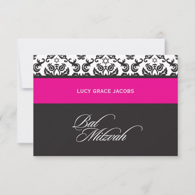 BAT MITZVAH RESPONSE CARDS :: damask1 (Front)