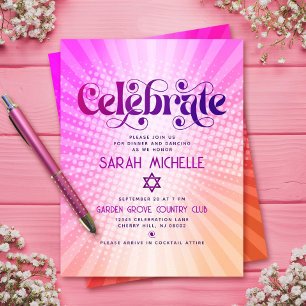 Bat Mitzvah Retro Boho Pink Orange Gradient Bold Enclosure Card