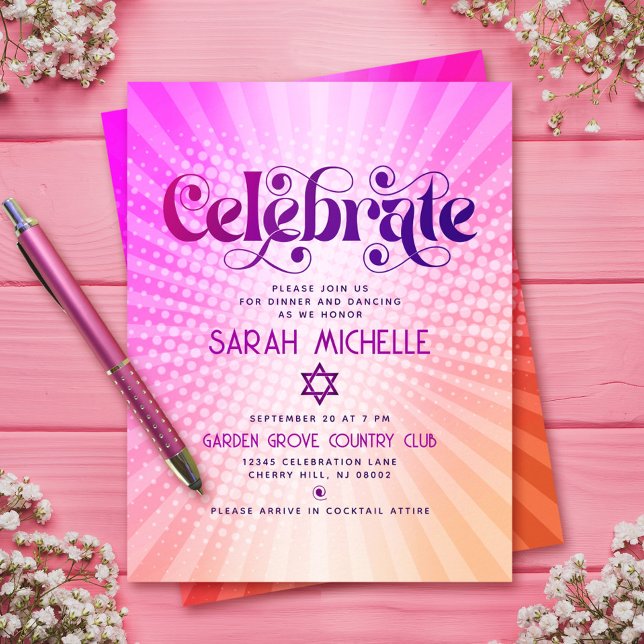Bat Mitzvah Retro Boho Pink Orange Gradient Bold Enclosure Card (Creator Uploaded)