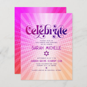 Bat Mitzvah Retro Boho Pink Orange Gradient Bold Enclosure Card