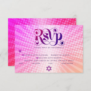 Bat Mitzvah Retro Pink Orange Gradient Boho Entrée RSVP Card