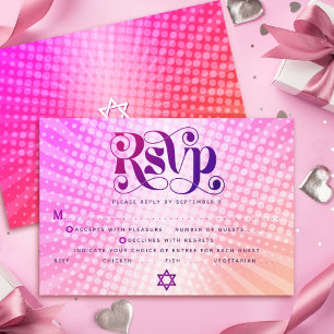 Bat Mitzvah Retro Pink Orange Gradient Boho Entrée RSVP Card