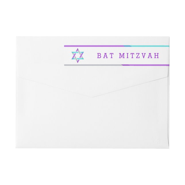 Bat Mitzvah Return Address Labels | Purple + Teal (Back)