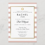 Bat Mitzvah Rose Gold And White Stripe Invitation<br><div class="desc">With classic rose gold and white stripe background,  this elegant Bat Mitzvah invitation features an elegant faux gold foil border framing your details set in chic typography. Designed by Thisisnotme©</div>