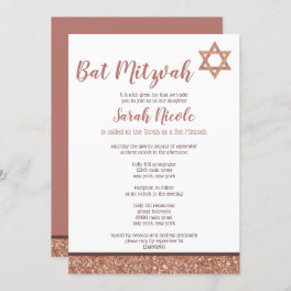 Bat Mitzvah Rose Gold Chic Elegant Faux Glitter Invitation