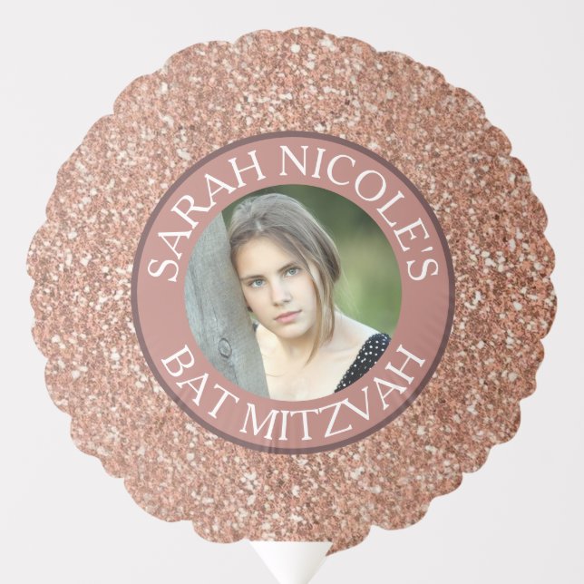Bat Mitzvah Rose Gold Custom Photo Mazel Tov Balloon (Front)
