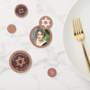 Bat Mitzvah Rose Gold Faux Glitter Glam Photo Confetti